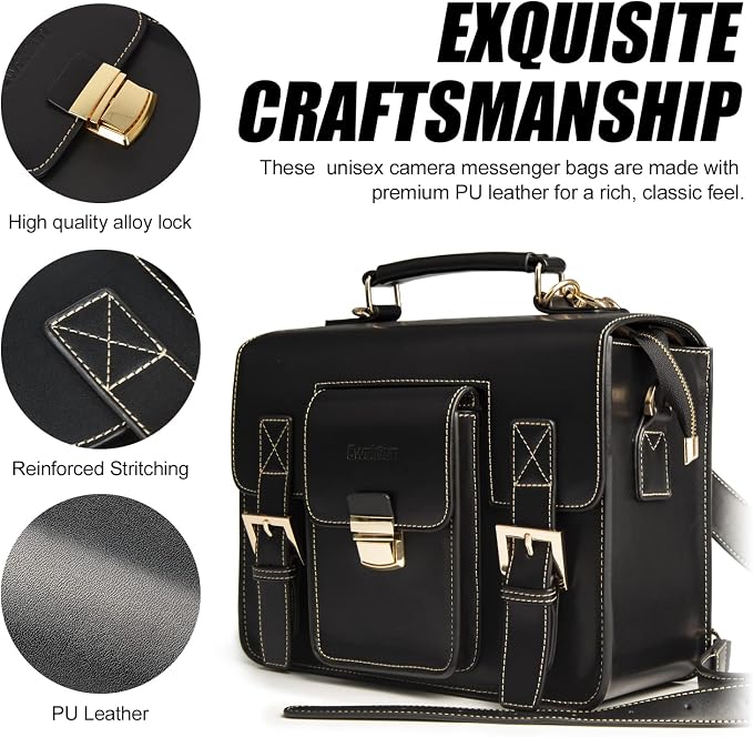 Cwatcun Leather Camera Bag Compact Shoulder Bag - Image 4
