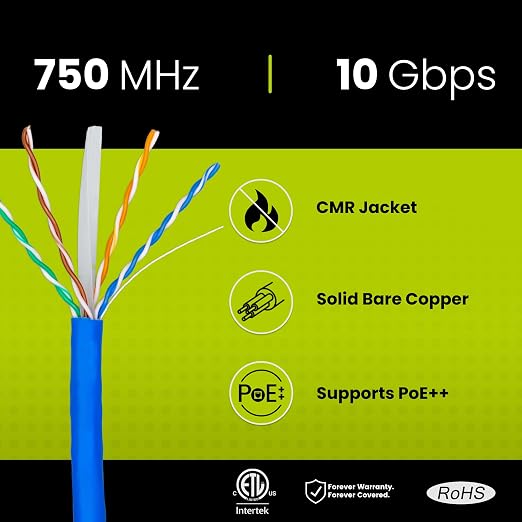TRUE CABLE Cat6A Riser, Bulk Ethernet Cable, 23AWG Solid Bare Copper, - Image 2