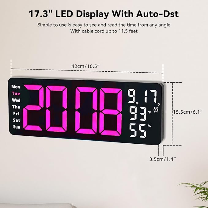 Digital Wall Clock Large Display, 17.3" Digital Clock - Image 8
