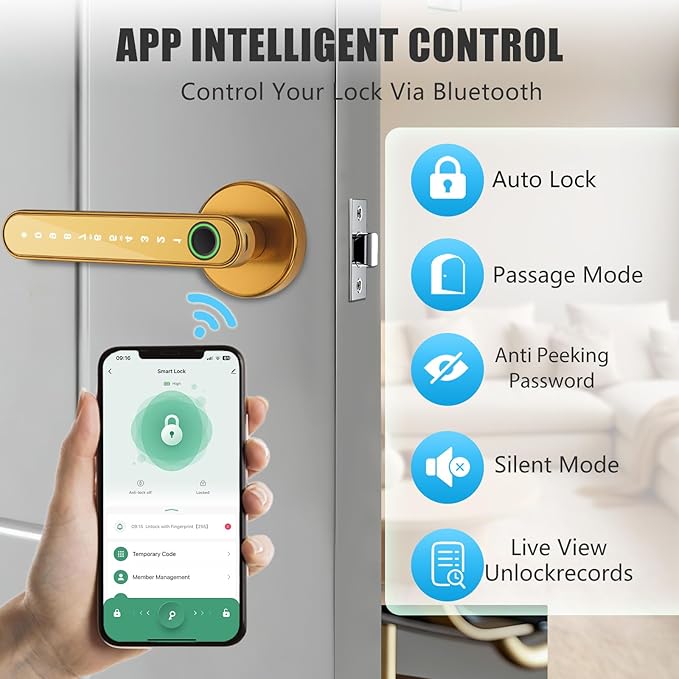 Smart Door Lock with Knob, Keyless Entry Door Locks with Handle, Fingerprint - Image 5