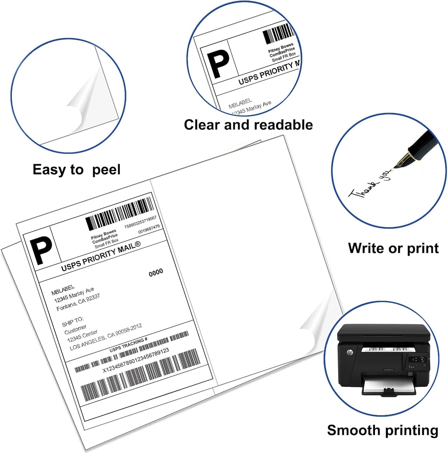 8.5" x 5.5" Half Sheet Label Self Adhesive Shipping Labels for Laser & Inkjet Printers, Printable White Shipping Label 2 per Sheet, 500 Labels