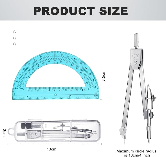 EBOOT Student Geometry Math Set, Drawing Compass and 6 Inch Swing Arm - Image 3