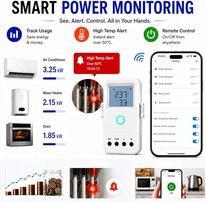 WiFi Home Energy Monitor with 3 80A CT Clamps, Circuit-Level Monitoring - Image 3