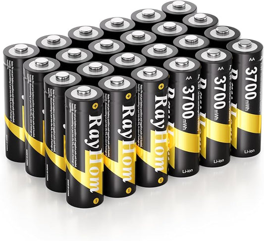 24 Pack AA Lithium Rechargeable Batteries, 3700mWh High Capacity, 1.5V Constant by RayHom