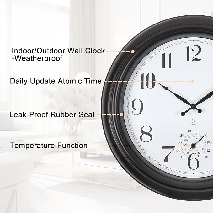 Atomic Outdoor Wall Clock 18 Inch Sealed Outdoor Waterproof Clock - Image 7