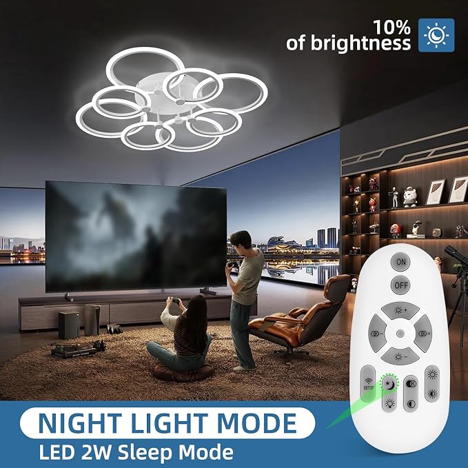 LED Ceiling Light, 8-Ring Modern Flush Mount Fixture, 145W Dimmable 3000K–6500K - Image 7