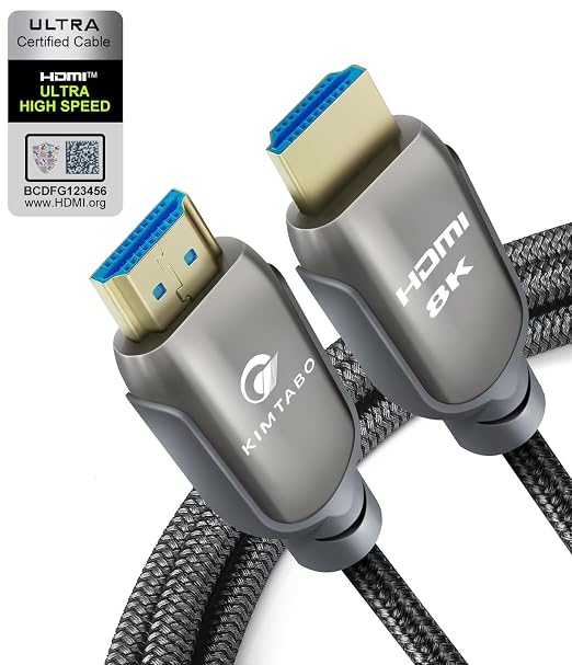8K HDMI 2.1 Cable 6.6ft 48Gbps, Ultra High Speed HDMI Cable, 4K HD 120Hz 144Hz by KIMTABO