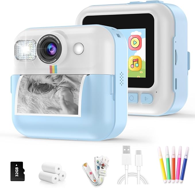 Kid Camera for Boys, Portable Toddler Blue Printing Camera Toy 1080P Video by BOFIDAR