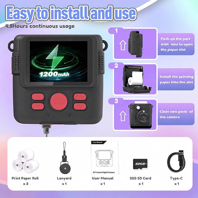 ESOXOFFORE Kids Camera Instant Print, Christmas Birthday Gifts - Image 6