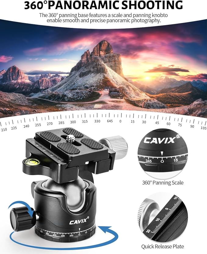 CAVIX Ball Head 360 Degree Rotating Panoramic Tripod Heads - Image 6