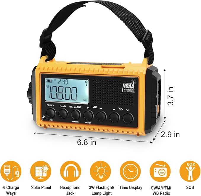 Raynic Emergency Radio, 5000mAh/18500mWh Weather Radio, Solar Hand Crank Radio - Image 6