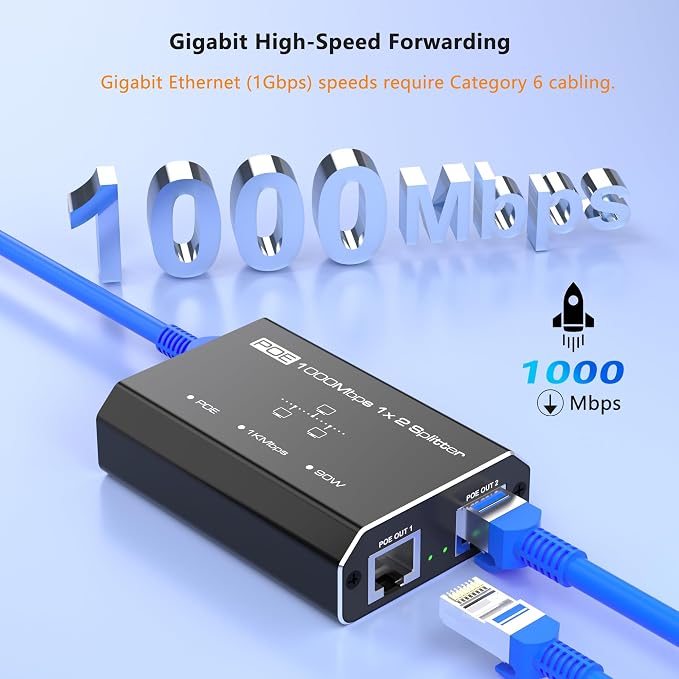 PoE Splitter, 2 Port Gigabit PoE Switch, Network Hub 1 in 2 Out, Supports IEEE - Image 7