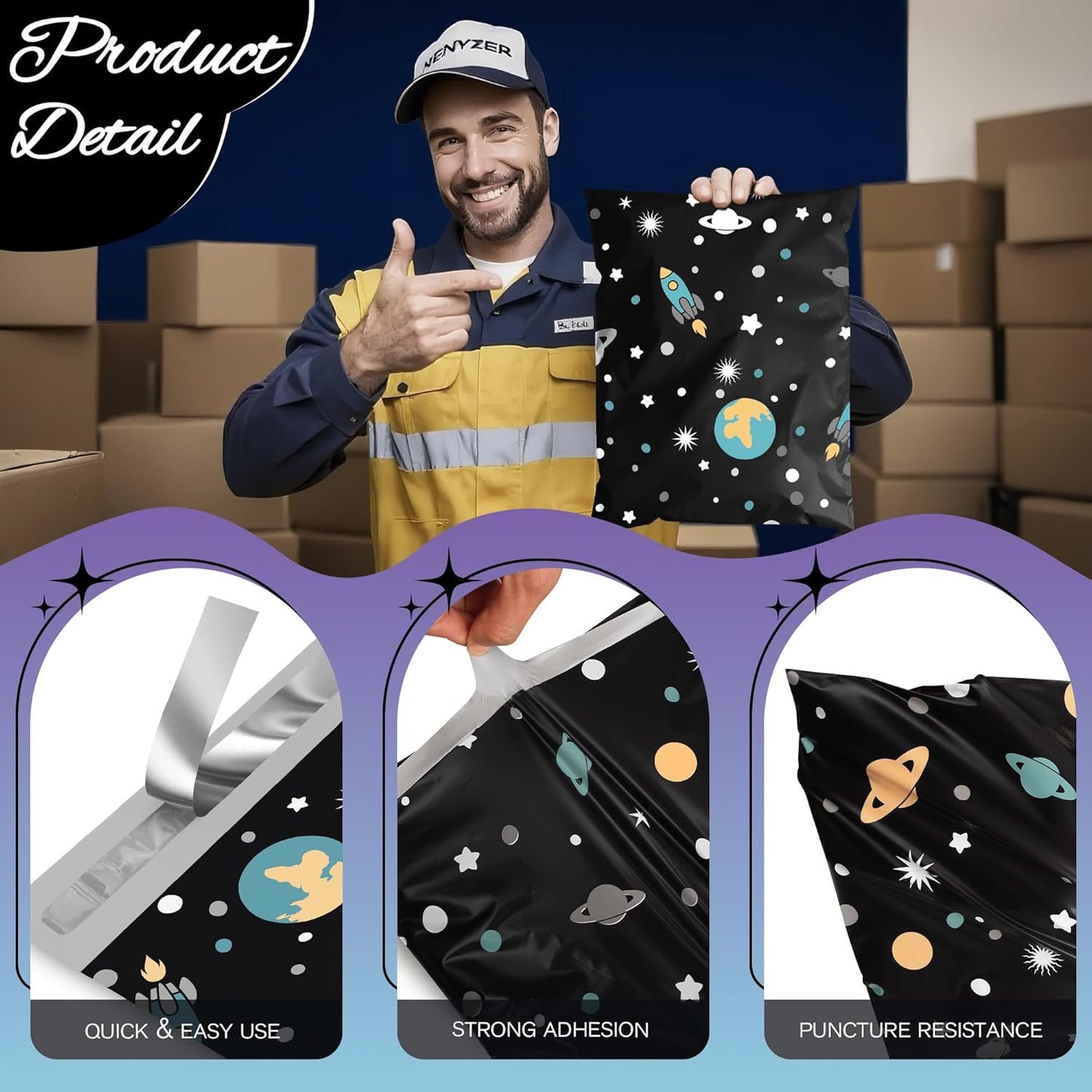 Planets Poly Mailer 10x13 Inch 100 Pcs, Waterproof Shipping Bags for Clothing, Tear-Resistant Mailier Bags, Strong Mailing Bags with Self-Seal