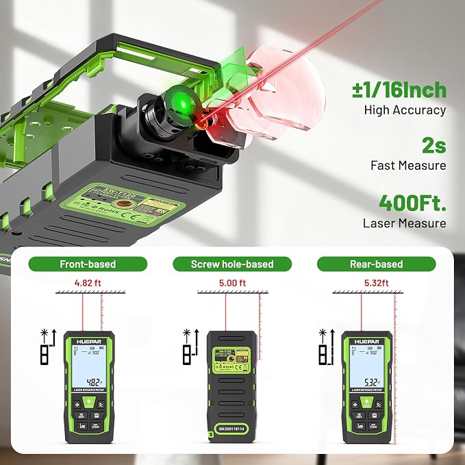 Huepar 3-in-1 Laser Measuring Tool, 400Ft Laser Measure & 33Ft Green Cross Line - Image 4