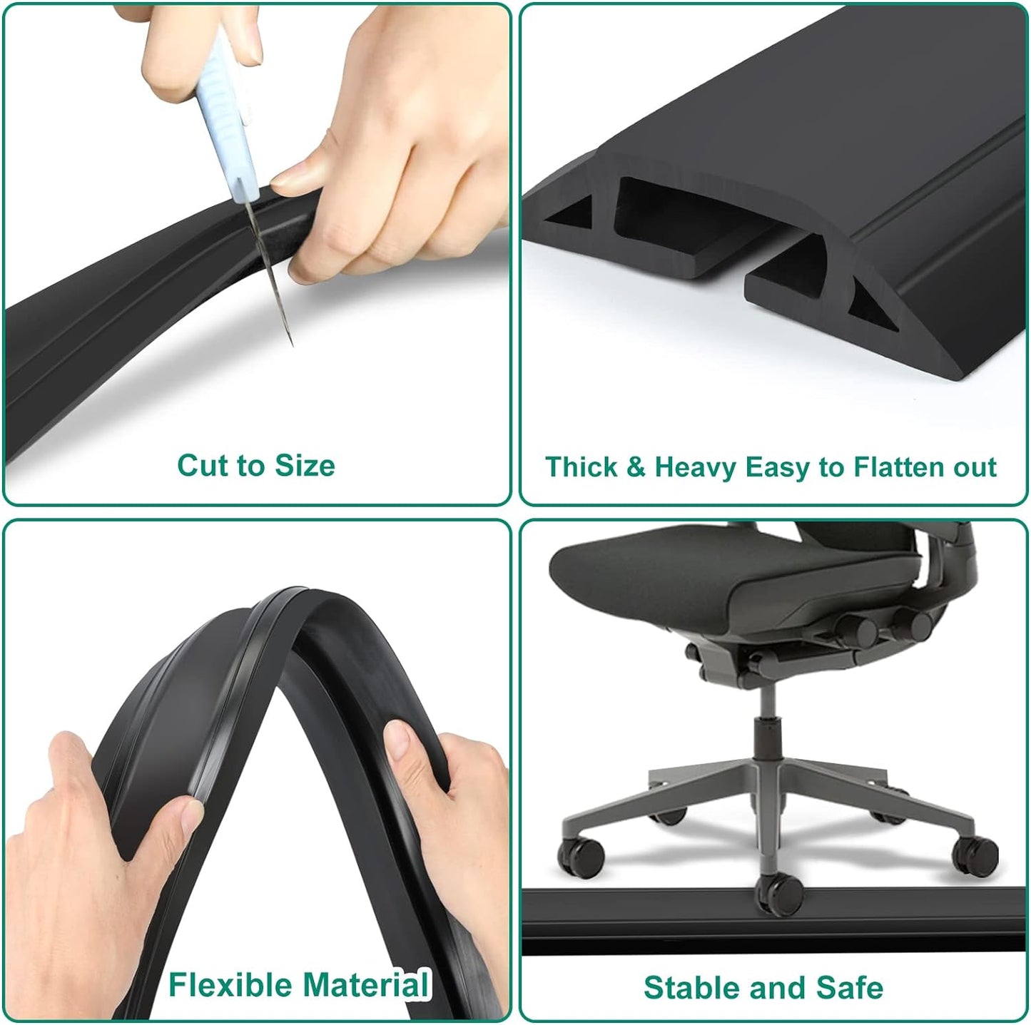 Eapele 4 ft Floor Cord Cover Heavy Duty Cable Protector, Easy to Unroll, Prevent Trip Hazard for Home Office or Outdoor Settings (Black)