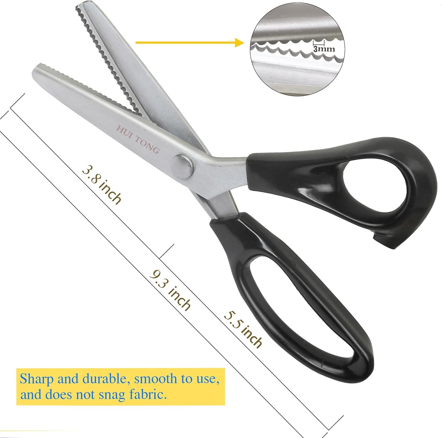 Scalloped Pinking Shears Strong & Sharpe Pinking Shears for Fabric, Serrated and Scalloped Scissors Fabric,3mm,5mm,7mm (Scalloped 3mm)