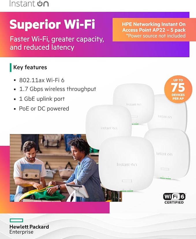 HPE Networking Instant On Access Point AP22 2x2 WiFi 6 Indoor Wireless Access - Image 3