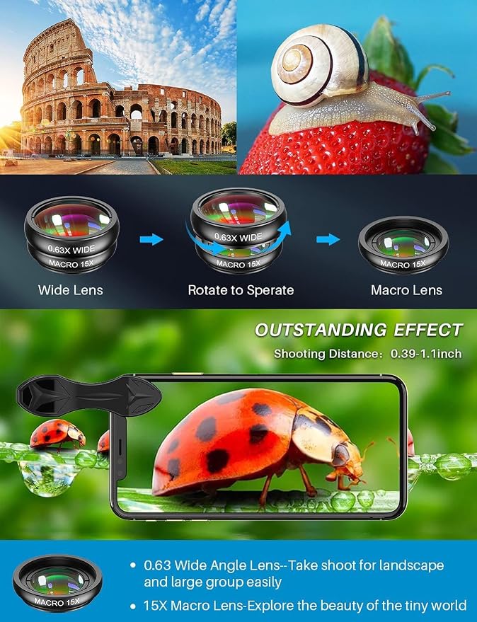 MIAO LAB 10 in 1 Cell Phone Camera Lens Kit, Wide Angle Lens & Macro - Image 2