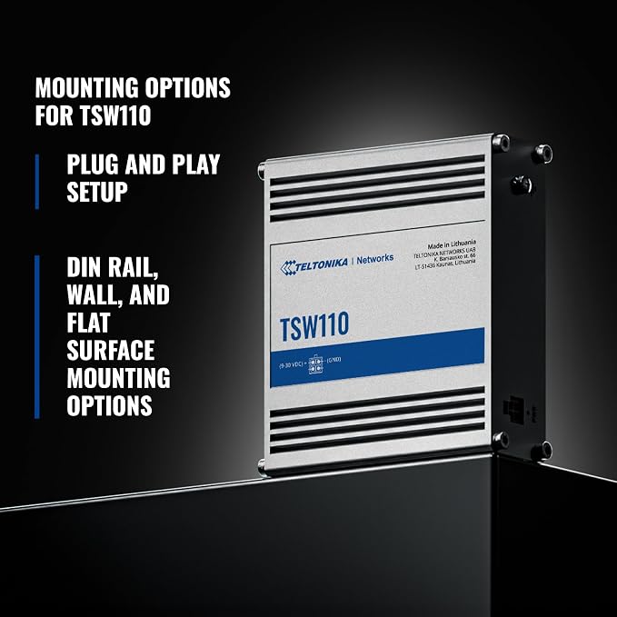 Teltonika TSW100 Industrial PoE+ Unmanaged Ethernet Switch - Image 2