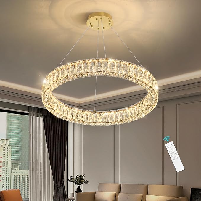 HAIXIANG Modern Crystal Chandelier Dimmable LED Ring Pendant Lights Adjustable by HAIXIANG