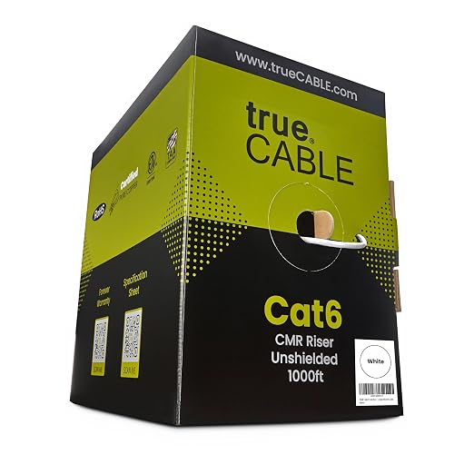 TRUE CABLE Cat6 Riser, 23AWG 4 Pair Solid Bare Copper, ETL Listed, Unshielded by trueCABLE
