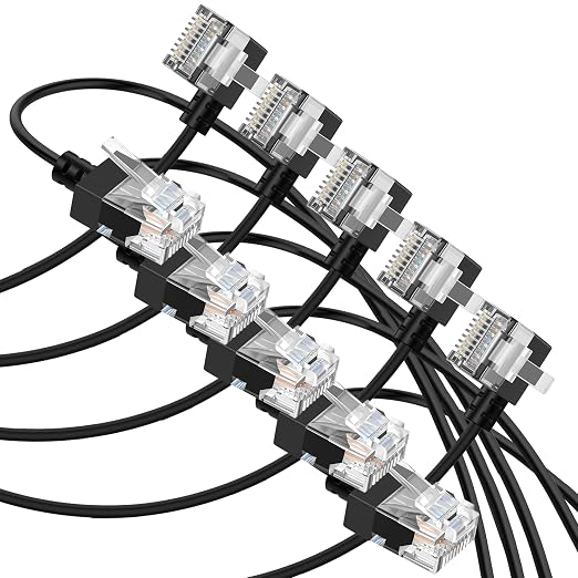 Cat6A Ethernet Cable 90 Degree Left Angled 6.6FT 5 Pack, Flexible Slim & Ultra by Thzzhnno