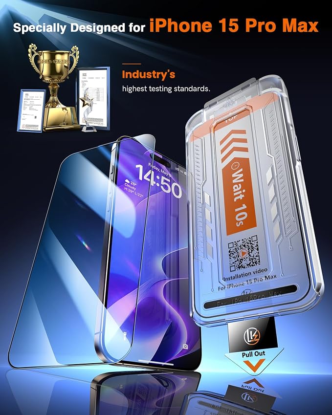 LK 3 Pack for iPhone 15 Pro Max Screen Protector Tempered Glass Military Grade - Image 8