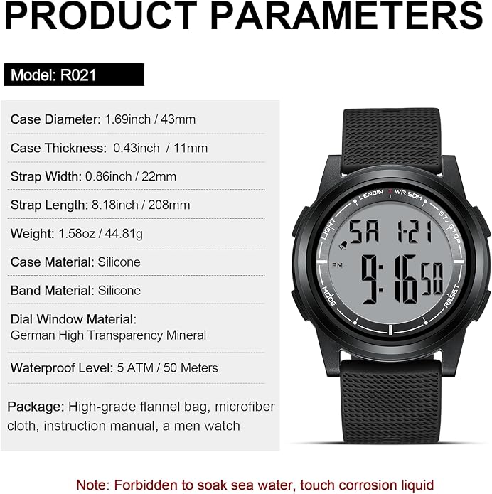 HANPOSH Mens Digital Watch Ultra Thin Minimalist Sports Waterproof Outdoor LED - Image 7