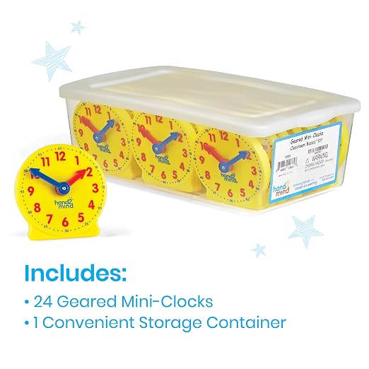 hand2mind Mini Geared Clock Classroom Set, Telling Time, Teaching Clocks - Image 2