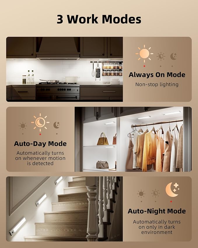 EZVALO 5-Pack Under Cabinet Lighting, 3300mAh Rechargeable Motion Sensor Light - Image 8