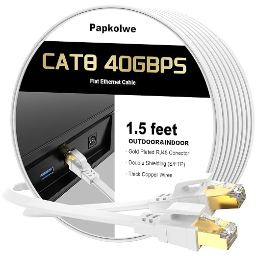 Cat 8 Ethernet Cable 1.5 ft, Heavy Duty High Speed Cat8 LAN Network Cable by Unknown