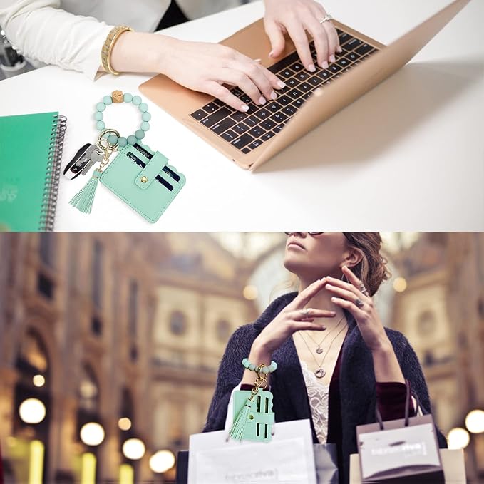 Keychain Wallet Wristlet Small Credit Card Holder Bracelet Key Chain Purse - Image 5