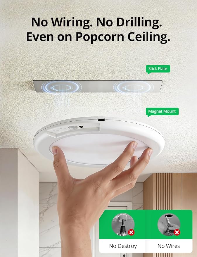 Bojim Rechargeable Ceiling Lights Wireless Waterproof Shower Lighting Inside - Image 2