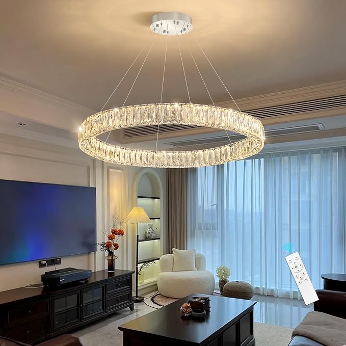 HAIXIANG Modern Crystal Chandelier Dimmable LED Ring Pendant Chandeliers Light - Image 9