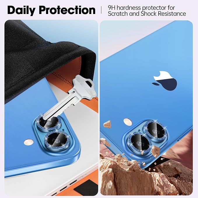 for iPhone 16/16 Plus Camera Lens Protector Bling Individual Metal Glitter Ring - Image 3