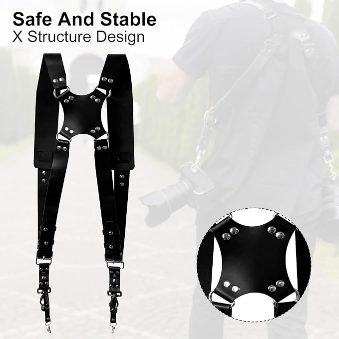 Double Camera Strap, Shoulder Camera Strap Harness Leather Dual Camera Strap - Image 2