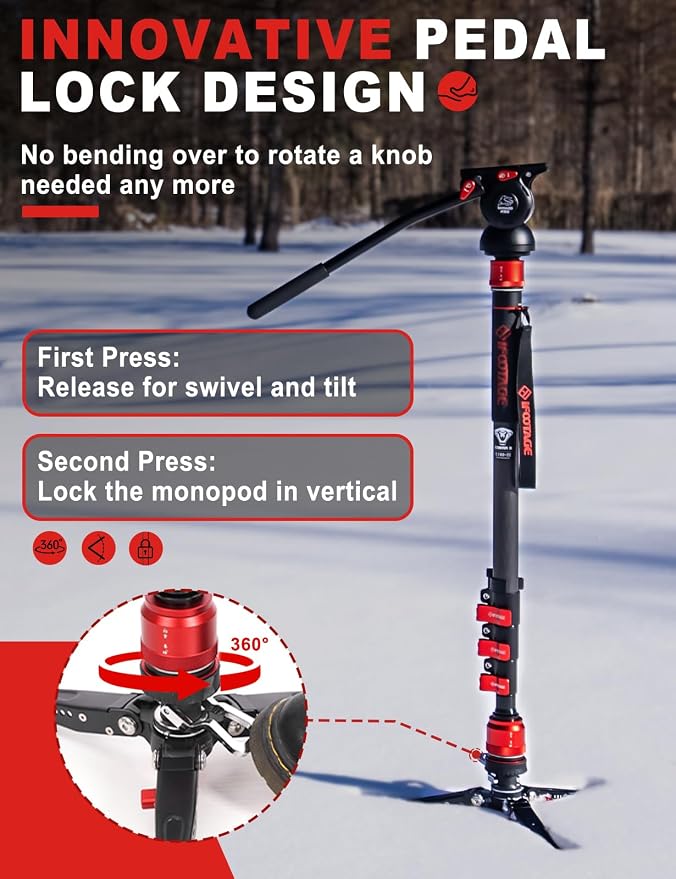 IFOOTAGE Monopod Cobra 3 C180F-P+K5S, 1/4'' & 3/8'' Quick Release Compatible - Image 2