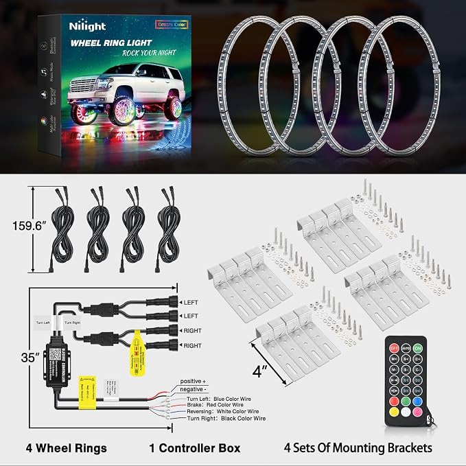 Nilight 4PCS 15.5inch Double Row Wheel Ring Lights Dream Color - Image 8