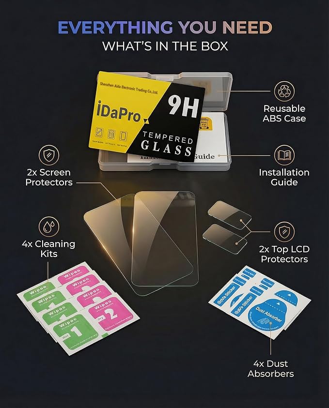 iDaPro Top Glass Screen Protector, Tempered Glass, 9H Hardness, Anti-Scrach - Image 9