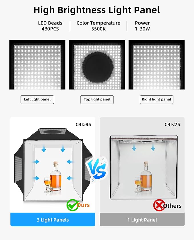 Glendan Light Box for Photography: 16"x16" Portable Photo Studio Soft Box - Image 3