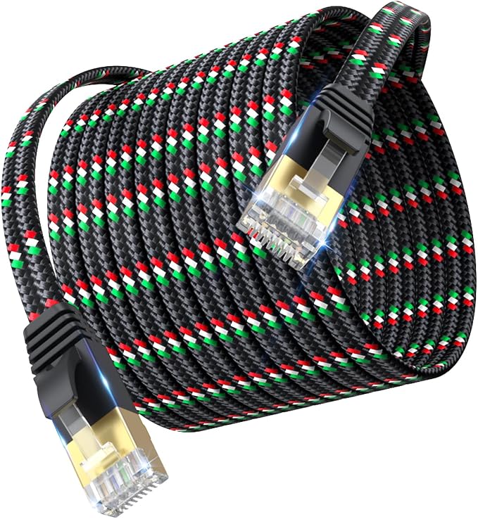 SNANSHI Ethernet Cable 25 ft, Flat Nylon Braided Heavy Duty Cat7 Internet by SNANSHI