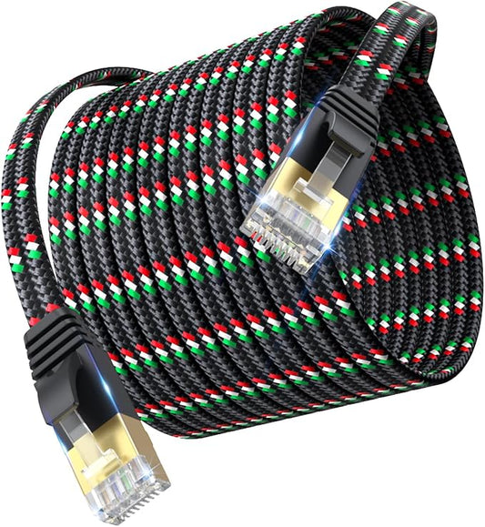 SNANSHI Ethernet Cable 25 ft, Flat Nylon Braided Heavy Duty Cat7 Internet by SNANSHI