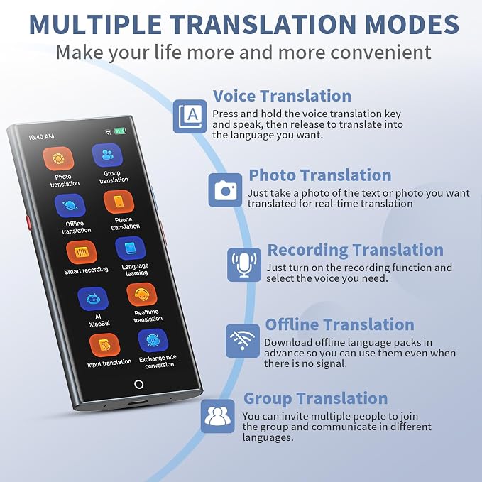 AI Language Translator Device, 2026 Upgraded No WiFi Needed, 150 Languages - Image 3