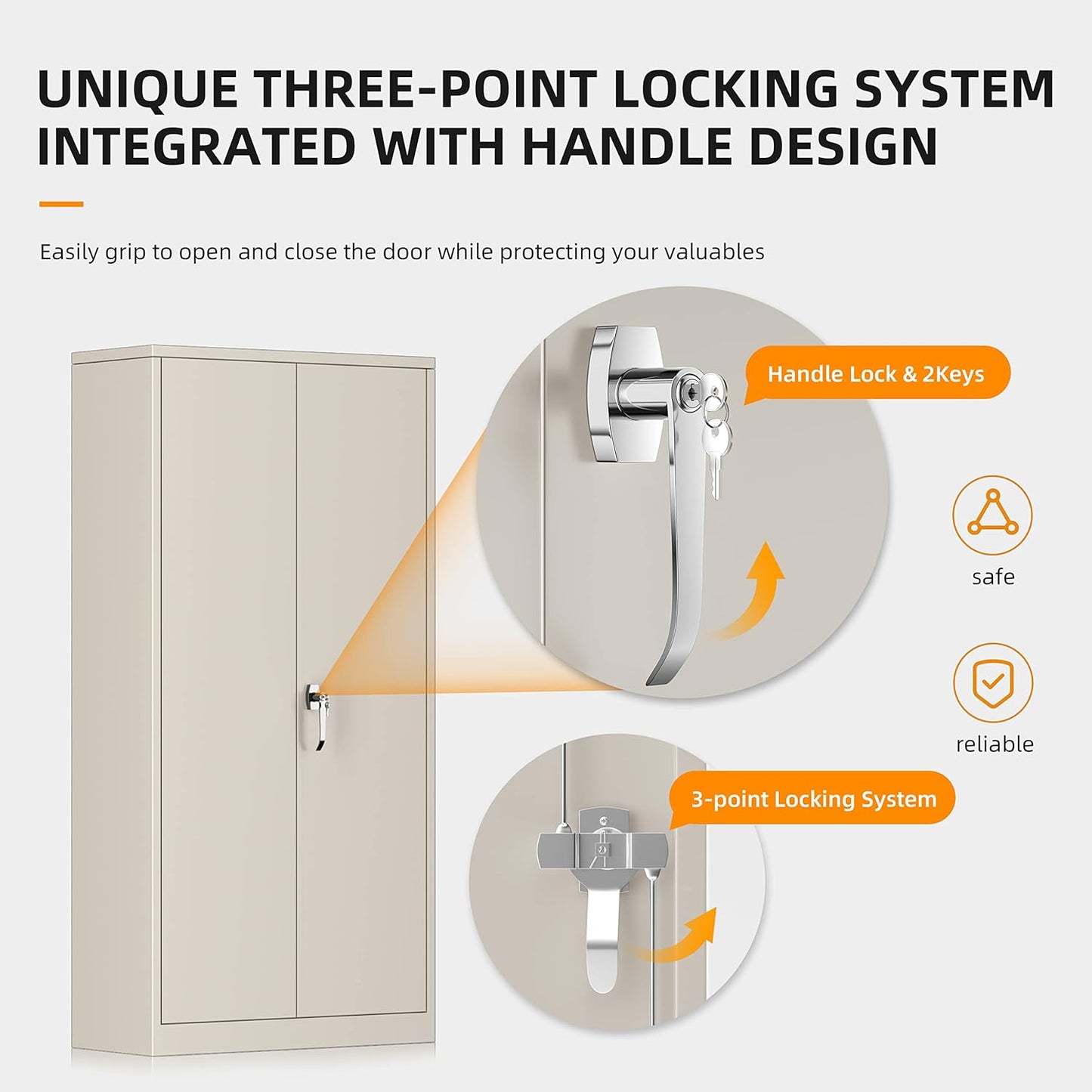 INTERGREAT Tall Metal Storage Cabinet Locking Steel with 4 Adjustable Shelves,72" Lockable Cabinets Lock 2 Doors for Office Garage Supply Home (Cream Grey)