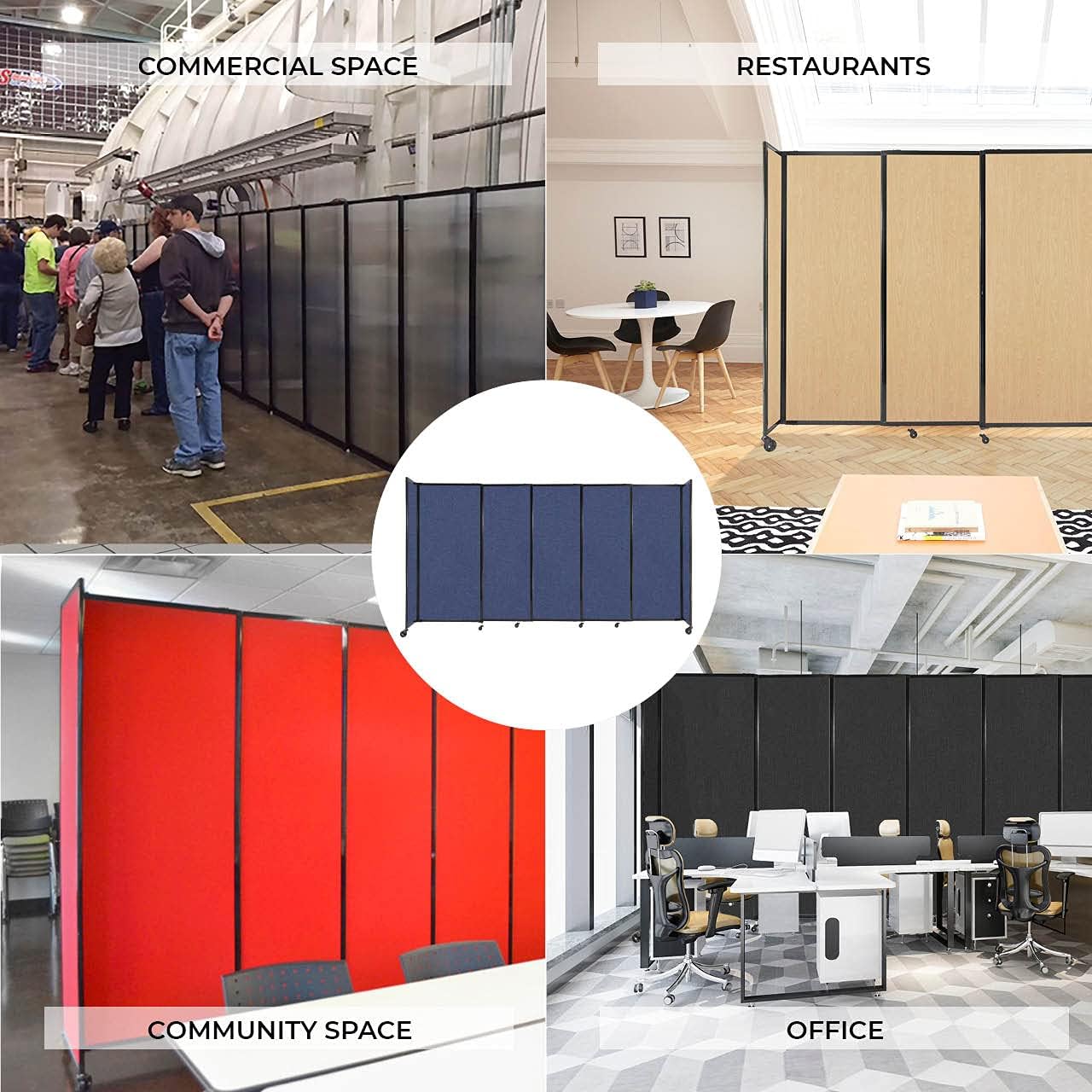 Versare Straightwall Sliding Portable Wall Partition | Freestanding Office Dividers | Locking Wheels | Temporary Room Separator | 15'6'' Wide x 5' Tall Powder Blue Fabric Panels