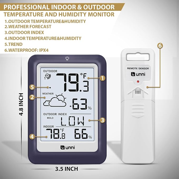 Indoor Outdoor Thermometer Wireless Weather Station, Temperature Humidity - Image 6