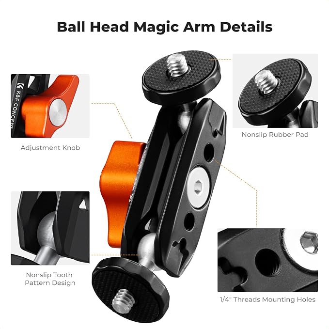 K&F CONCEPT Articulating Mini Magic Arm 360° Swivel Dual Ball Heads - Image 4