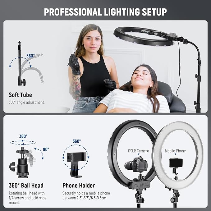 NEEWER 18 Inch Ring Light with Tripod Stand, 55W Large LED Ringlight, Cold Shoe - Image 6