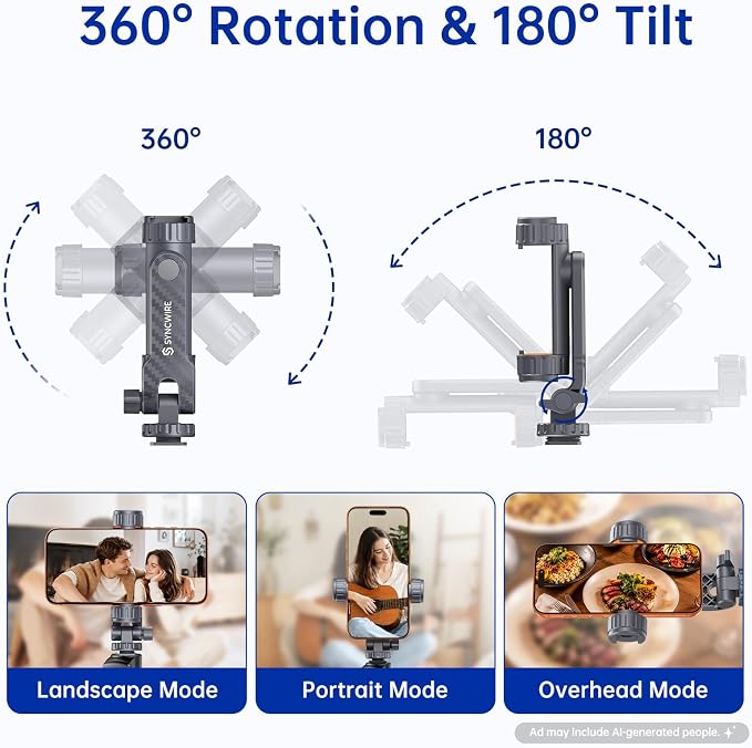 SYNCWIRE Tripod Phone Mount, Universal Smartphone Mount Adapter - Image 4