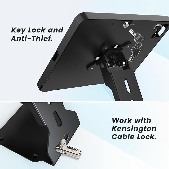 iPad POS Stand for Desk Heavy Metal Flip Lockable Rotate Swivel for iPad 10th - Image 4